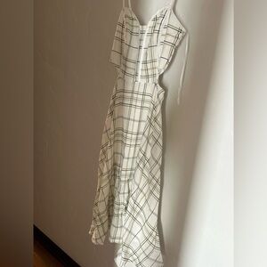 J.O.A. Asymmetrical Dress in White and Green Plaid